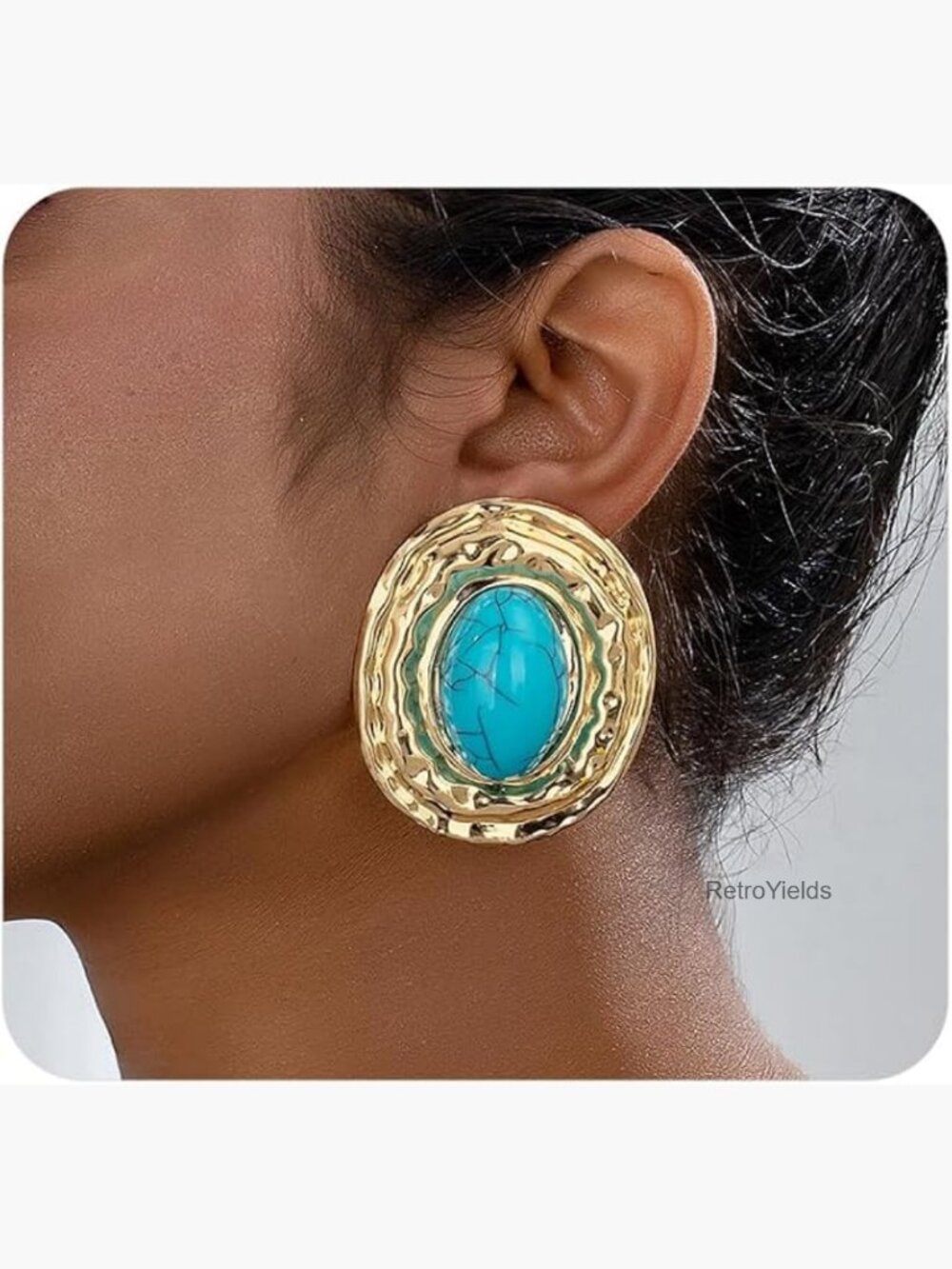 Chunky Gold Oval Dangle Earrings, Vintage Boho Western Statement Jewelry